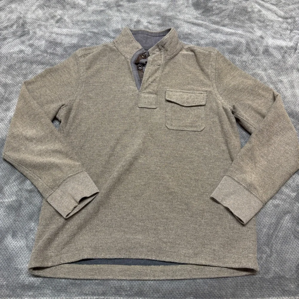 Eddie Bauer Mens Brown Textured Henley Pullover Mock Neck Sweater Size L